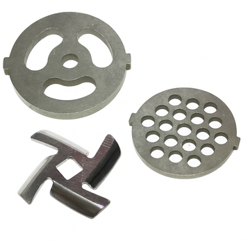 Set - Cutit din inox pentru masina de tocat electrica cu interior patrat + Sita pentru masina electrica gauri medii 7 mm + Sita pentru masina electrica gauri mari 3 G