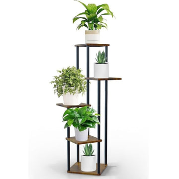 Etajera verticala pentru plante, 5 rafturi, structura metalica si rafturi din lemn