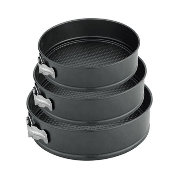 Set 3 forme pasca, tort, prajituri cu baza detasabila, 24, 26 si 28 cm, 3 L / 3.5L / 4, forma rotunda, negru