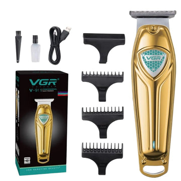 Aparat de tuns profesional VG 911 fara fir, motor puternic, 4 piepteni, lame inox, autonomie 3h, auriu premium