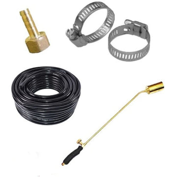 Pachet - Arzator gaz pentru porc, 62cm + 5m Furtun negru pentru butelie cu insertie + 2 x Colier pentru furtun + Piulita cu filet invers