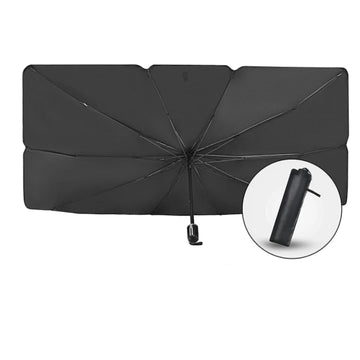 Parasolar Auto Pliabil, pentru Masina, in Forma de Umbrela, 120 cm x 60 cm, Rezistent UV, Negru-Argintiu