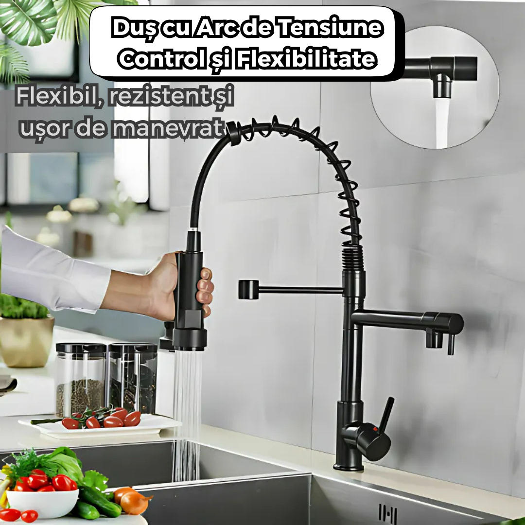 Baterie profesionala cu dus tip spring, finisaj negru industrial