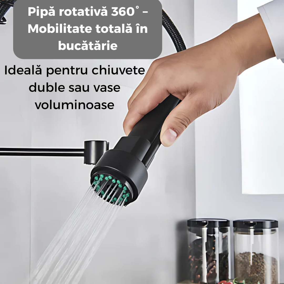 Baterie profesionala cu dus tip spring, finisaj negru industrial