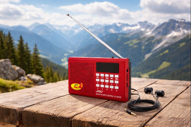 Radio portabil JOC FM, MP3, USB, slot card, afișaj digital, +casti fir , antenă telescopică