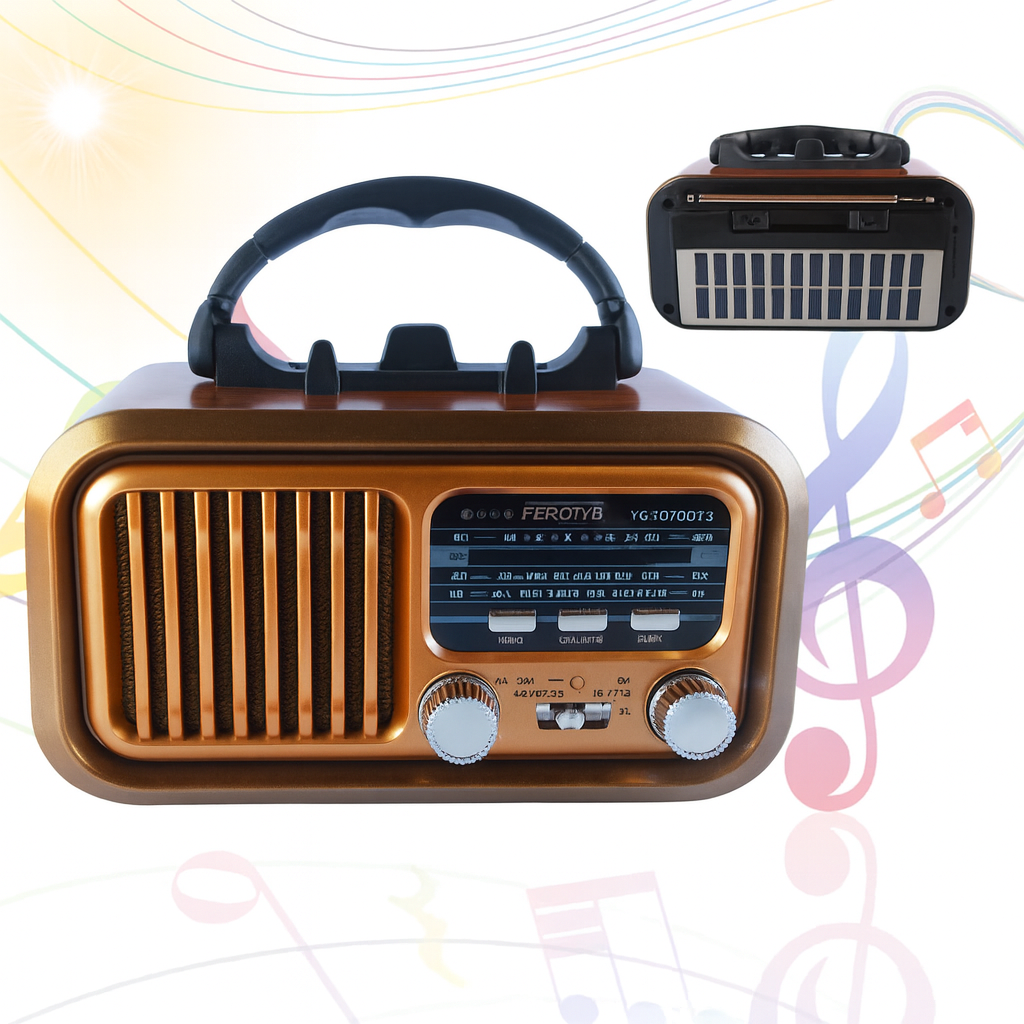 Radio Vintage FEROTYB cu Panou Solar – Design Clasic, Funcții Moderne