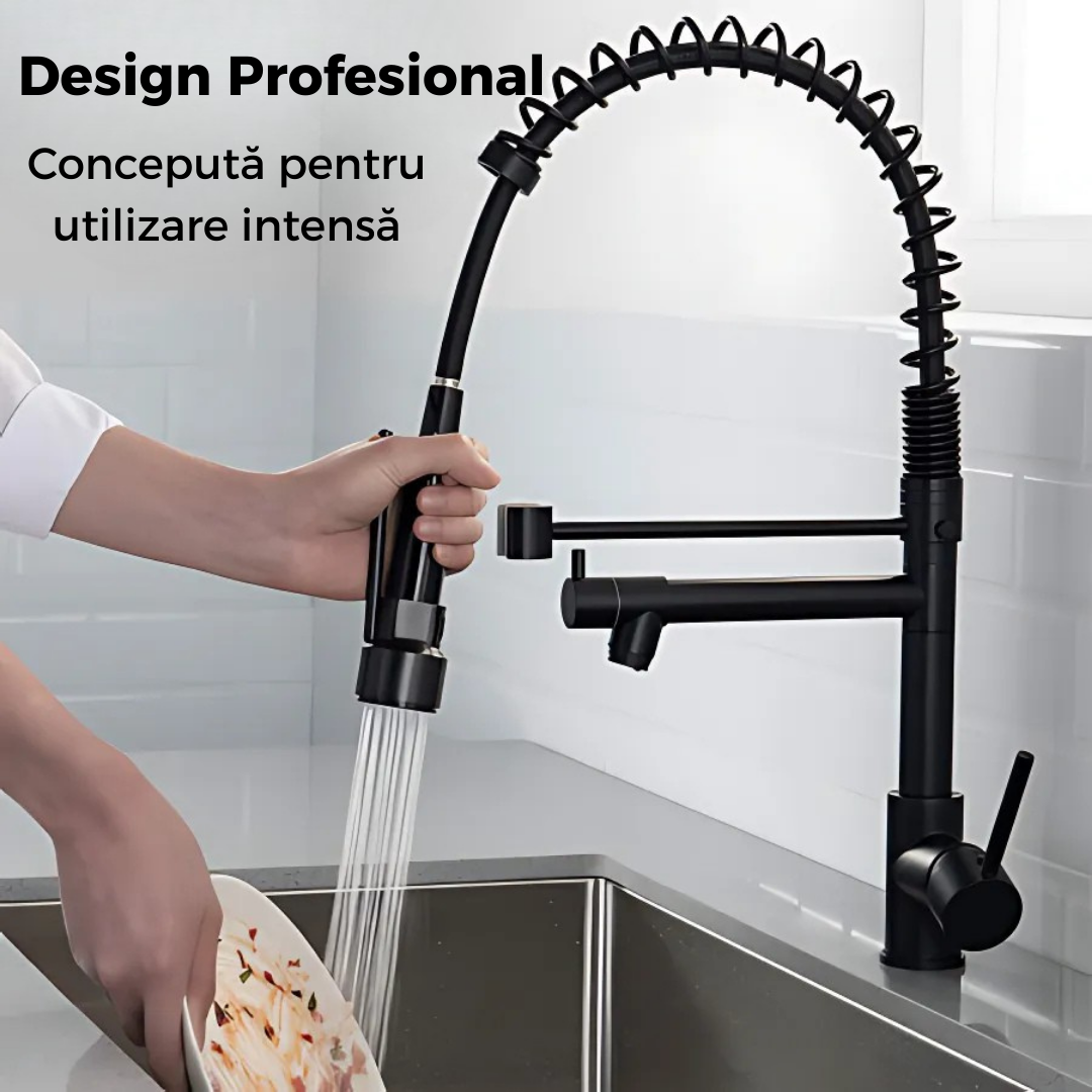 Baterie profesionala cu dus tip spring, finisaj negru industrial