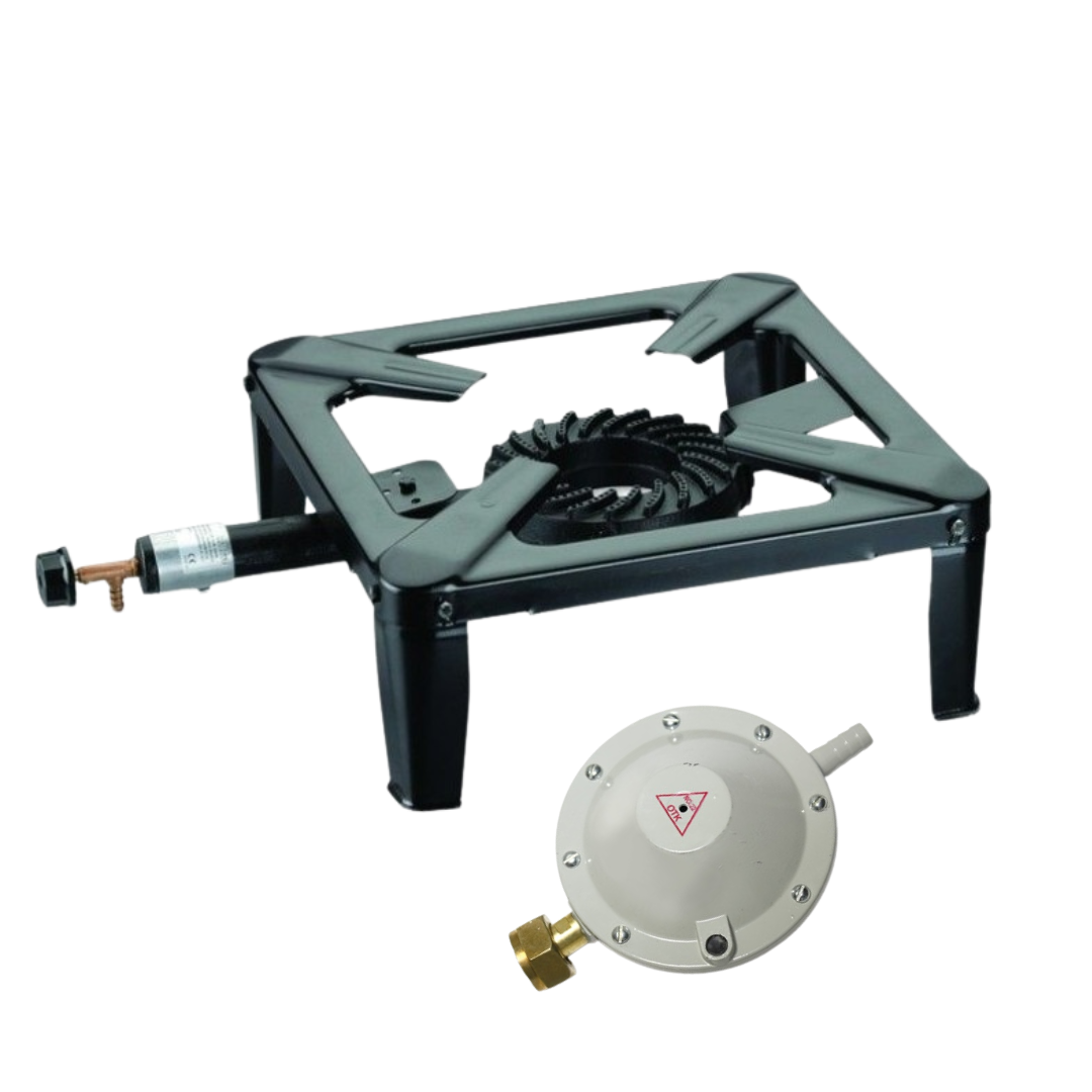 Arzator Patrat Mare GB06 (Tabla) + Regulator ceas butelie gaz GPL. rusesc. gri