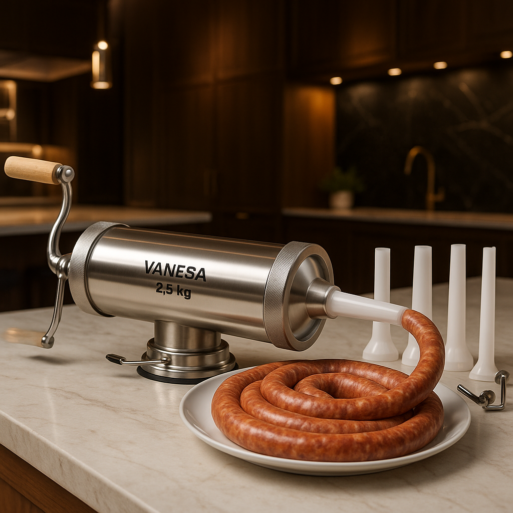 Mașină de cârnați inox Vanesa 2,5 kg ,4 palnii carnati– Performanță, durabilitate și gust autentic în bucătăria ta