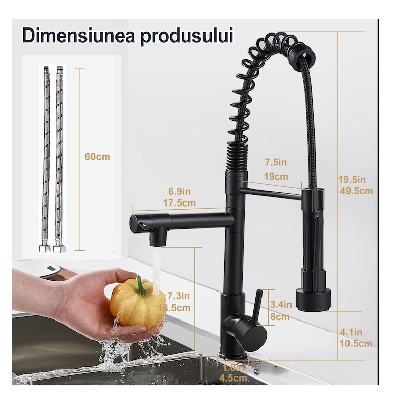 Baterie profesionala cu dus tip spring, finisaj negru industrial