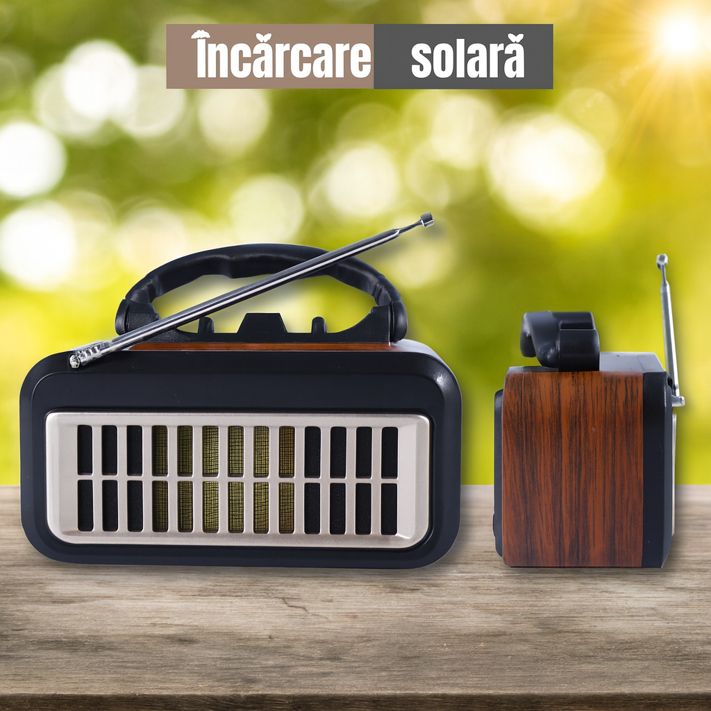Radio Vintage FEROTYB cu Panou Solar – Design Clasic, Funcții Moderne