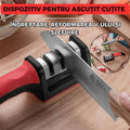 Set Profesional 2 Cutite, 1 Cutit Satar pentru Macelarie si Ascutitor Cutite 3 in 1, Dezosare si Filetare, Lama Curbata Forjata din Otel Carbon