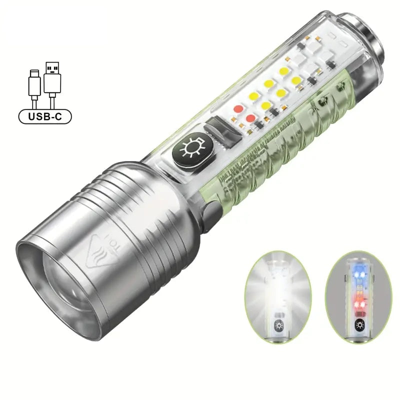 Lanterna mini puternica, cu leduri, magnetica, incarcare prin USB, zoom reglabil, transparenta