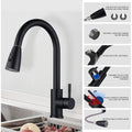 Baterie de bucatarie, Inox, Dus extensibil, Rotire 360, Negru