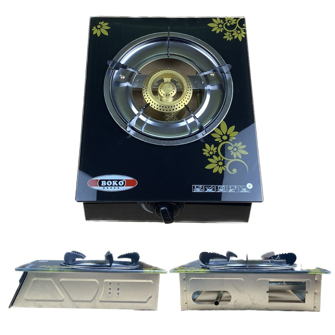 Set aragaz sticla un ochi cu aprindere pe quartz, 2 m de furtun gaz cu insertie, reductor cu cheie si 2 coliere