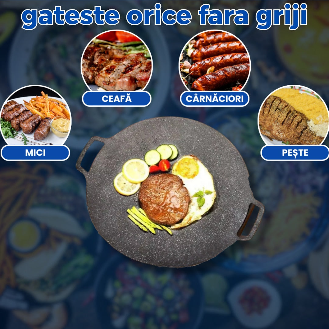 Tigaie japoneza plata pentru clatite, lipii si gratar, cu manere laterale, 36 cm