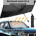 Parasolar Auto Pliabil, pentru Masina, in Forma de Umbrela, 120 cm x 60 cm, Rezistent UV, Negru-Argintiu