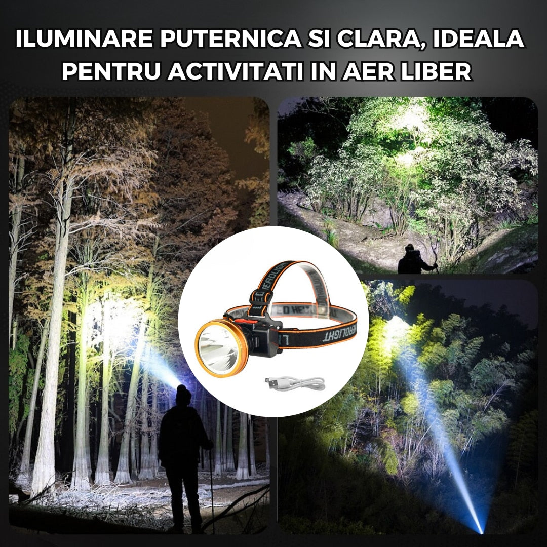 Lanterna Frontala LED, Reincarcabila, 800lm, Zoom, Senzor Miscare, IP65, Autonomie 8h, Reglabila 90°
