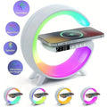 Lampa Smart LED si Incarcator Wireless 15W, Lumini Ambientale, Sincronizare muzicala, Difuzor 5W, Muzica Bluetooth, USB, FM Radio, MicroSD, AUX, Afisaj Ceas Digital, Alarma