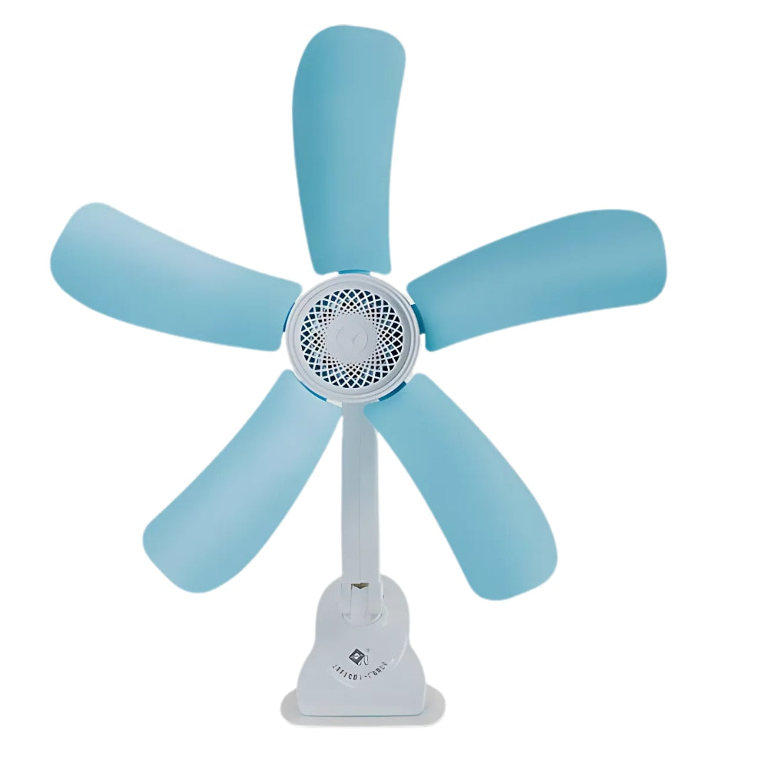 Ventilator Electric de Masa cu 5 Pale Flexibile, Design Silentios, Ultra Usor si Portabil, Pentru Birou, Dormitor, Albastru