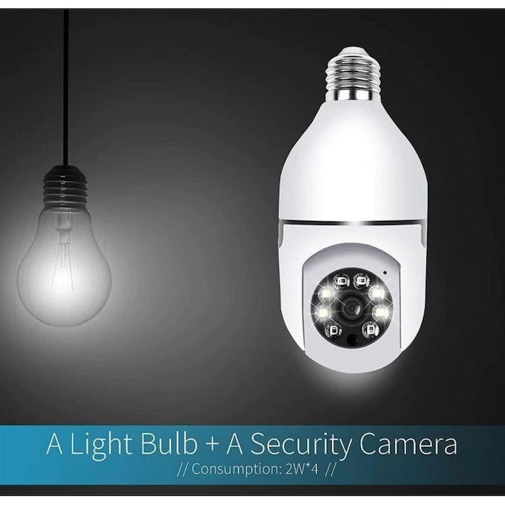 Camera tip bec, WI-FI, HD, Smart-Bulb, cu Senzor de Miscare si Aplicatie Telefon