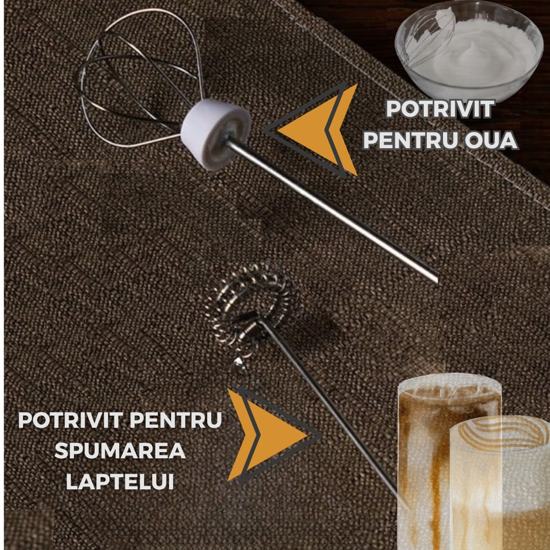 Mixer Electric Portabil 2 in 1 Spumator Lapte si Tel pentru Oua, Reincarcabil USB, 3 Viteze