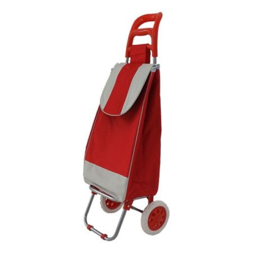 Carucior pentru cumparaturi ROSU, 2 roti plastic, cadru metalic + CADOU 1 Roata de rezerva