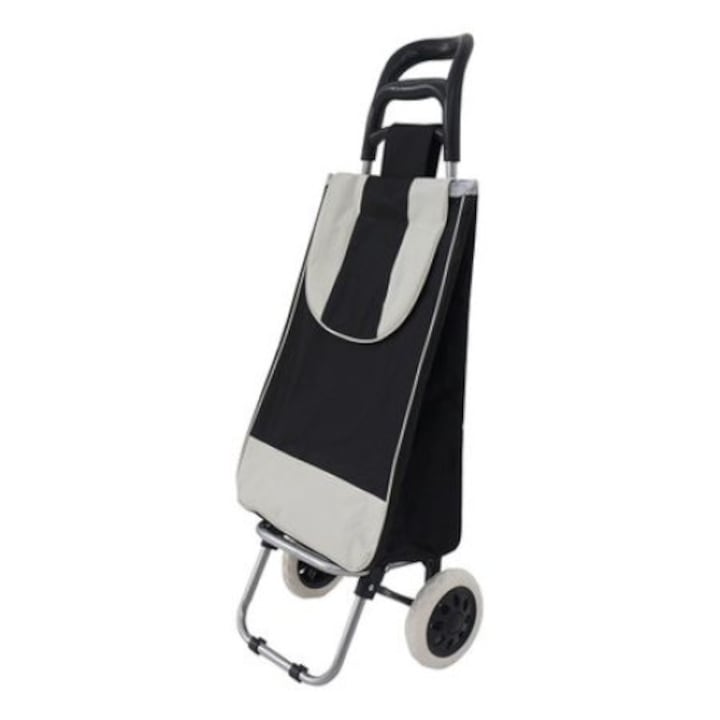 Carucior pentru cumparaturi NEGRU, 2 roti plastic, cadru metalic + CADOU 1 Roata de rezerva