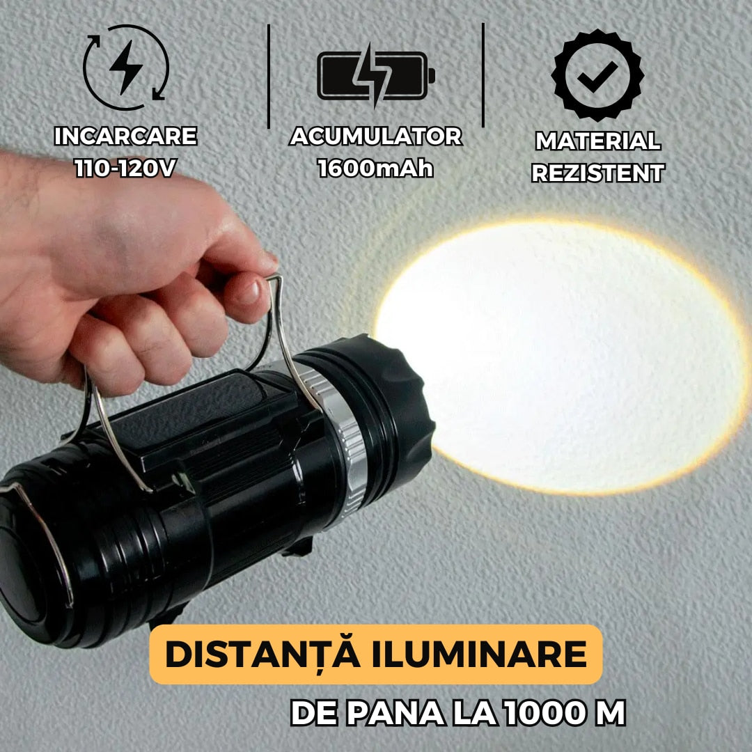 Lanterna de camping Stage Lamp 9688 cu panou solar, reincarcabila, 3 moduri de iluminare, 1600 mAh, lumina alba si calda, port USB