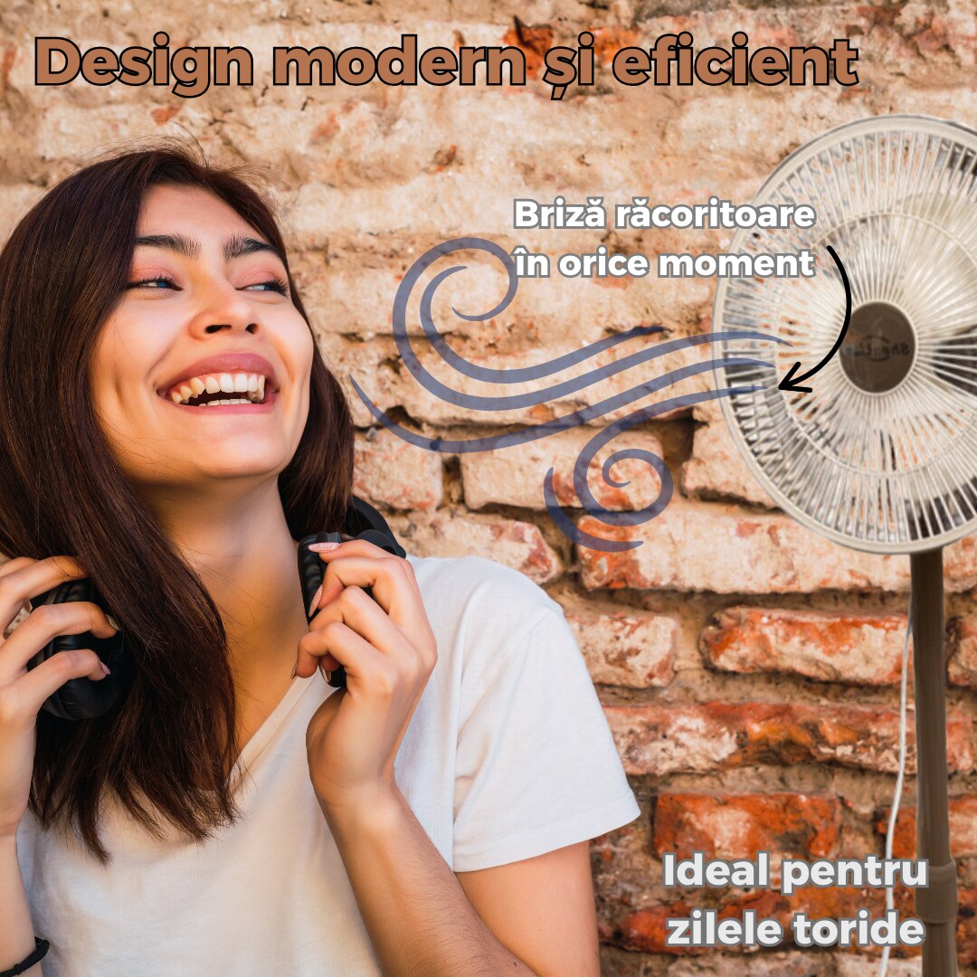 Ventilator de Podea cu Inaltime Reglabila Silentios, Design Modern, Ideal pentru Dormitor sau Living, maro-crem