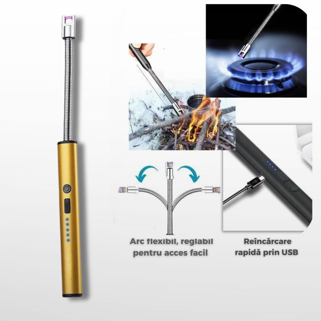 Bricheta Electrica USB cu Gat Flexibil, Fara Flacara, Reincarcabila, Sigura si Eco-Friendly, Gold