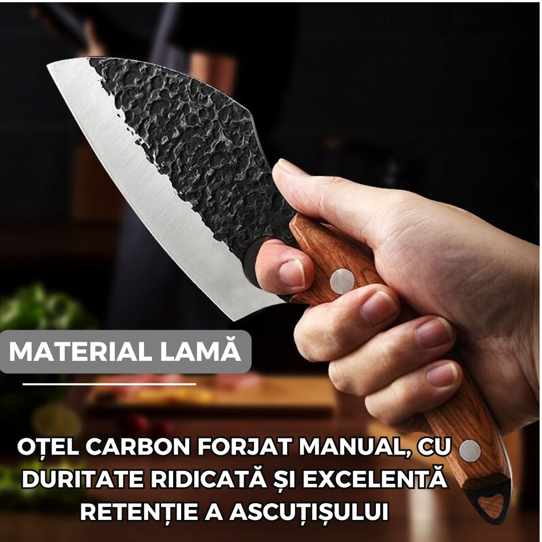 Cutit Satar Japonez Profesional, Lama Forjata din Otel Carbon, Maner Ergonomic din Lemn