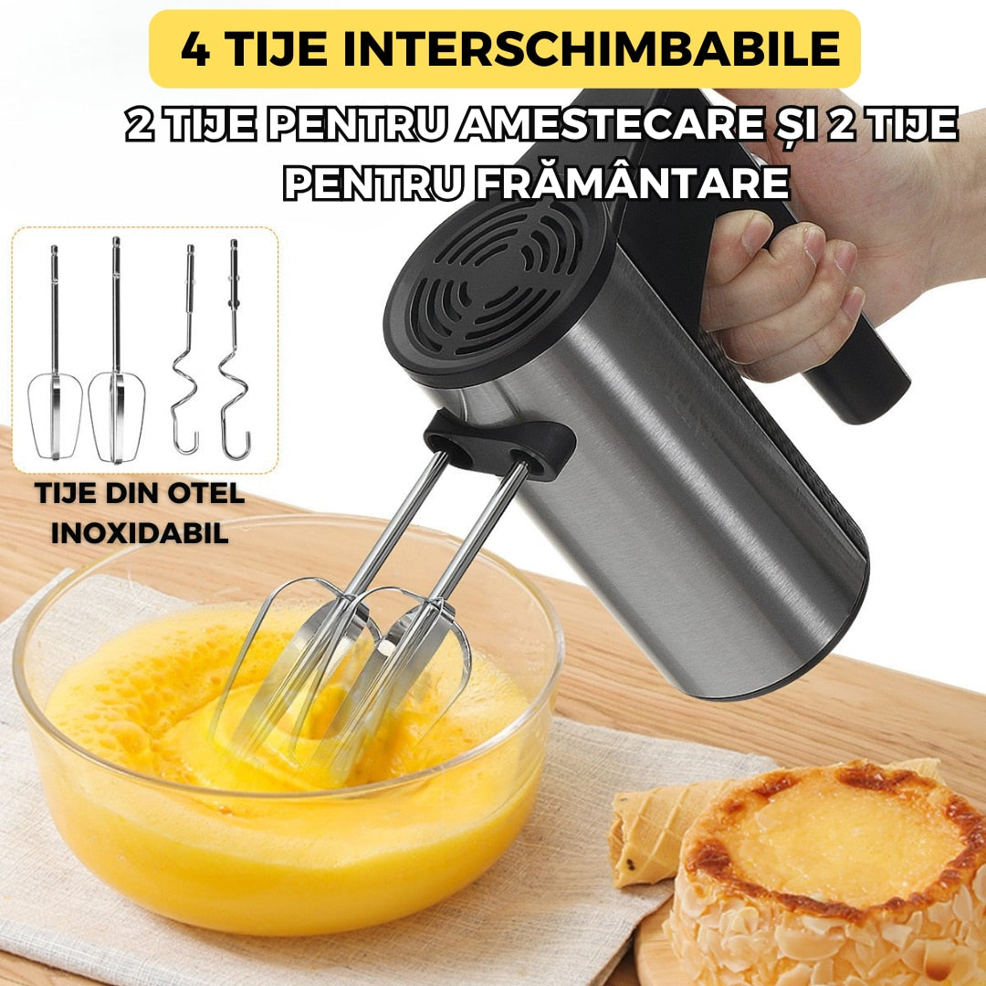 Mixer Electric 300W, 5 Trepte de Viteza, 4 Tije de Agitare, Tel Inox, Design Ergonomic, Argintiu