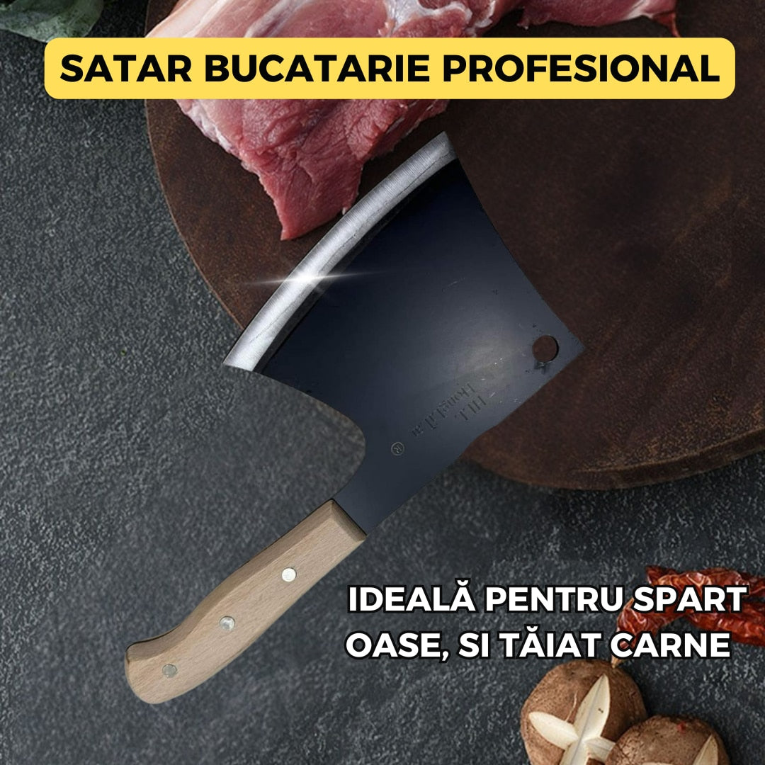 Satar Bucatarie Profesional, 30 cm, Otel Inoxidabil Groasa 3 mm, Maner Lemn Ergonomic, Ideal pentru Taiat si Spart Oase