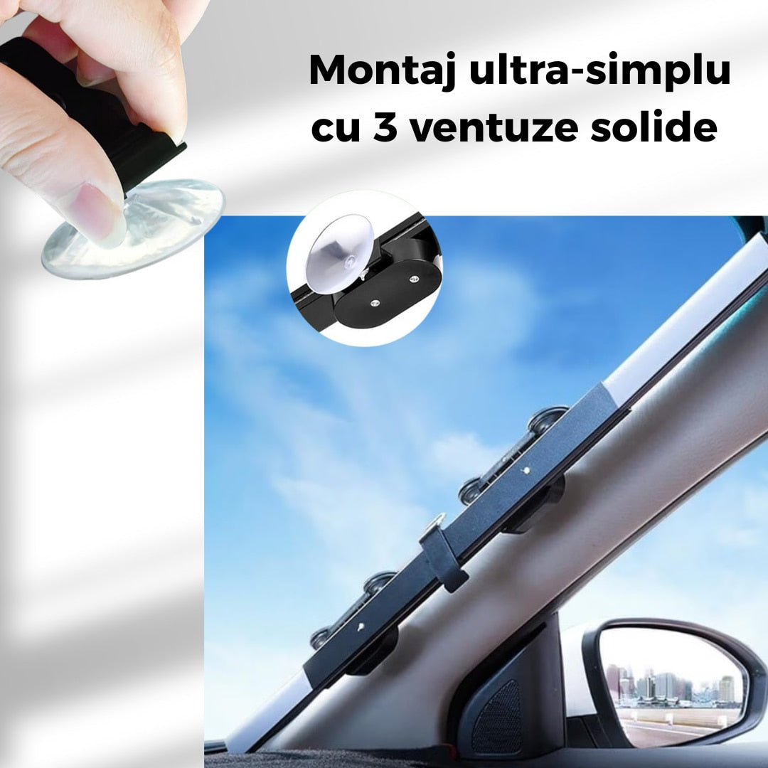 Parasolar auto retractabil tip acordeon protectie solara completa pentru parbriz, fixare rapida cu ventuze, dimensiune universala (65×150 cm)