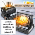 Incalzitor Portabil pe Gaz 2-in-1 cu Functie de Aragaz, Putere 1.5 kW, Aprindere Piezoelectrica, Compatibil cu Cartus Gaz Butan 220g, Ideal pentru Camping, Cort, Rulota, Pescuit, Negru