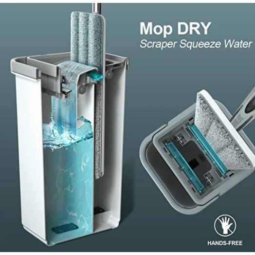 Set Galeata cu Storcator si Mop SUPER TRENDS®, 2 Cuve Pentru Spalare si Uscare Fara Atingere + 4 x Laveta Microfibra Reutilizabila, Gri