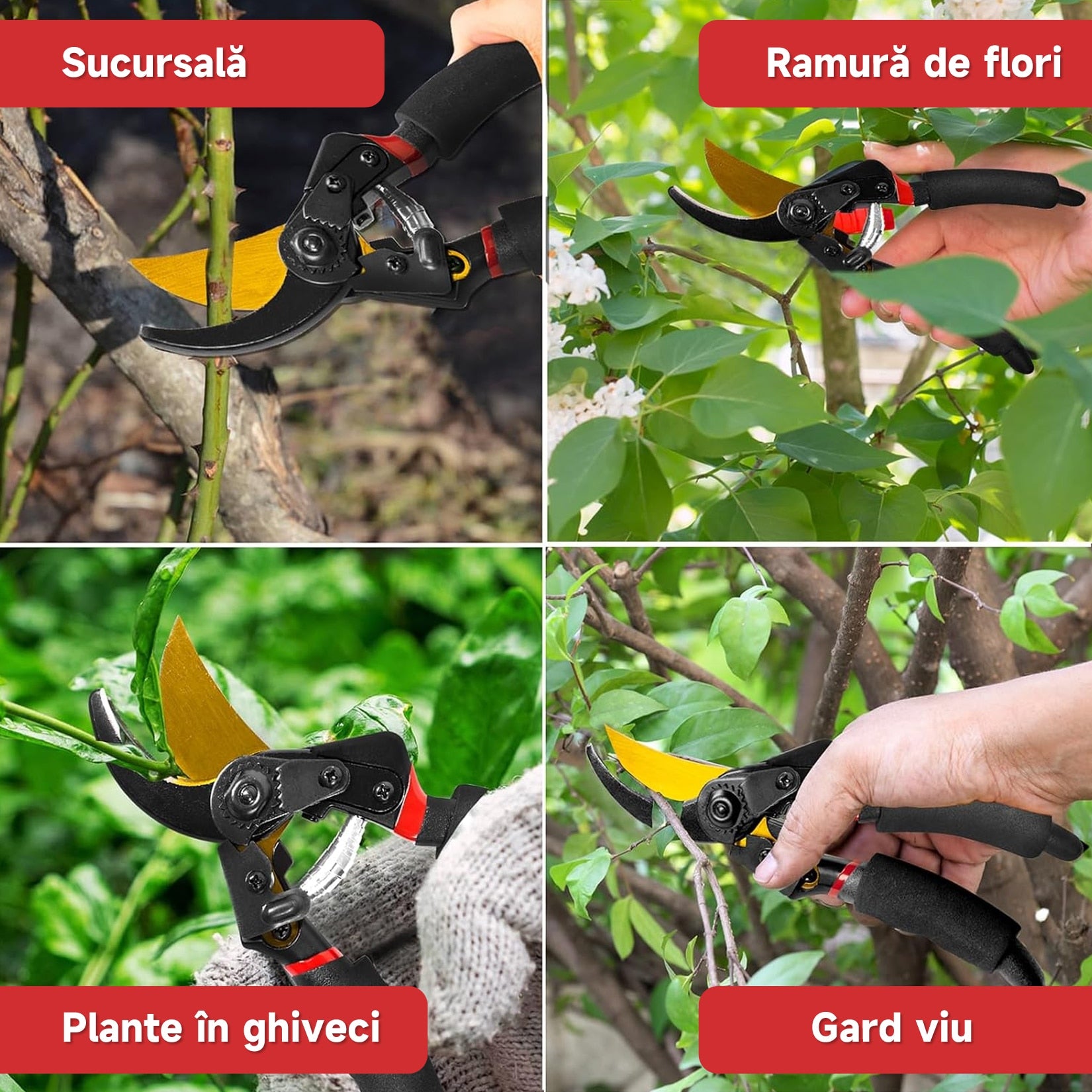 Foarfeca de gradina, 20cm, din otel carbon, Foarfeca profesionala pentru vie, pentru florilor, copacilor si plantelor vii, taierea trandafirilor, design ergonomic, Negru