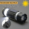 Lanterna de camping Stage Lamp 9688 cu panou solar, reincarcabila, 3 moduri de iluminare, 1600 mAh, lumina alba si calda, port USB