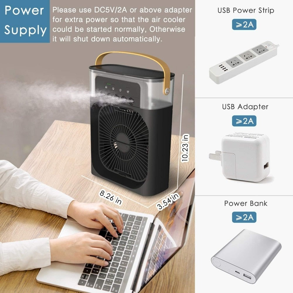 Ventilator portabil Ronyes, umidificator, aromaterapie, verde, alimentare USB