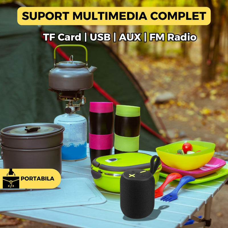 Boxa Portabila Bluetooth, 1200mAh, 5W, LED RGB, USB/FM/AUX, TWS, Hands-Free, 9 cm, negru