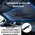 Parasolar Auto Pliabil, pentru Masina, in Forma de Umbrela, 120 cm x 60 cm, Rezistent UV, Negru-Argintiu