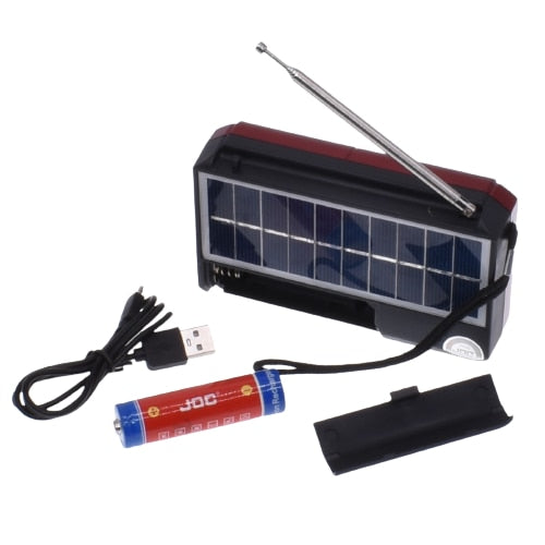 Radio Portabil cu Acumulator, FM, Cititor format MP3 USB/TF, Bluetooth, Incarcare Solara, Afisaj digital, Joc, Rosu