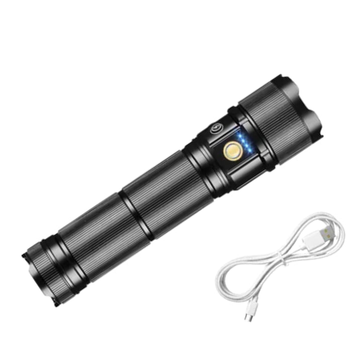Lanterna LED profesionala, 300W, 7 moduri de iluminare, zoom telescopic, acumulator, incarcare USB, IP65