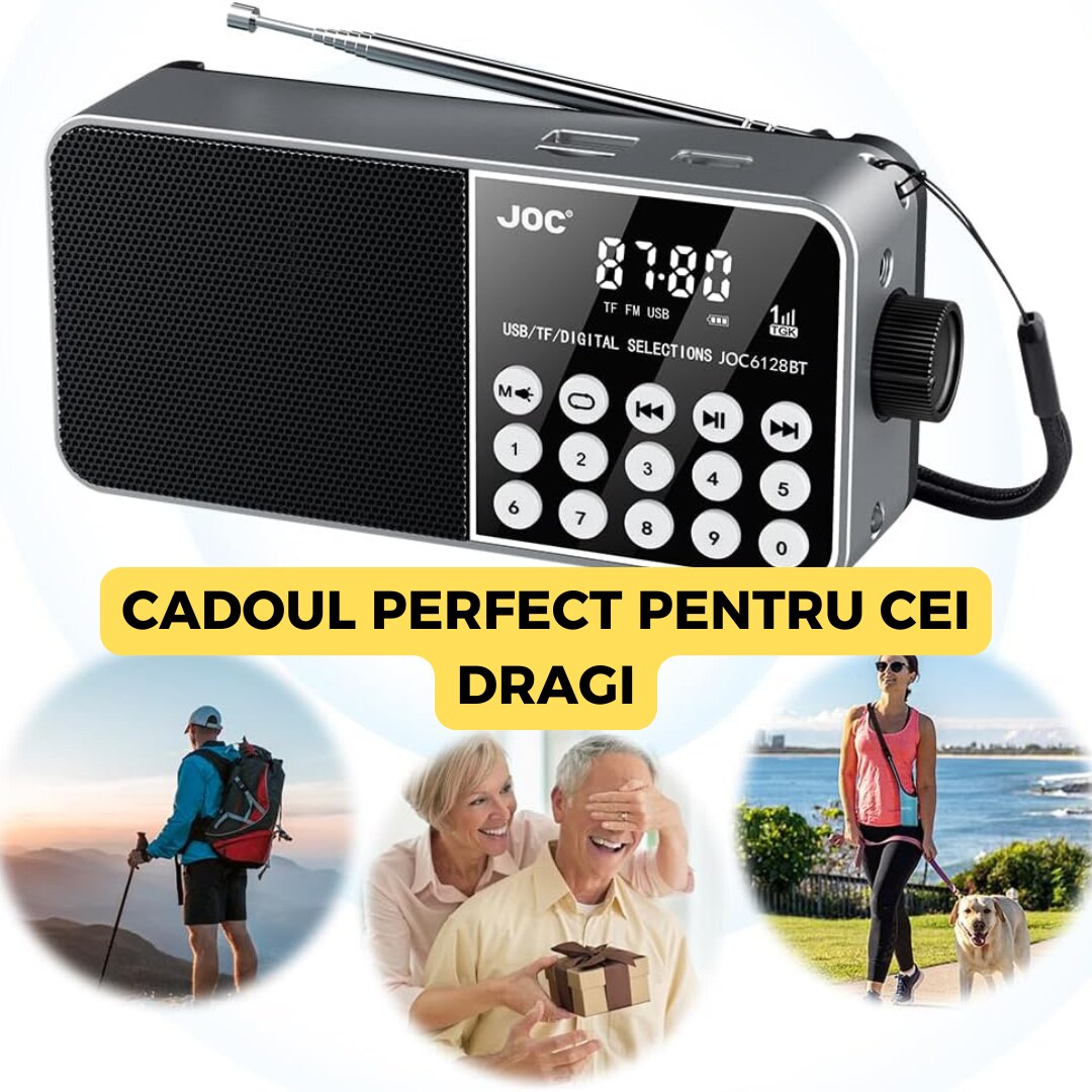 Radio Portabil FM, Cablu USB, microSD, Lanterna LED, Acumulator 18650, Conectivitate Bluetooth, Gri FEROTIB