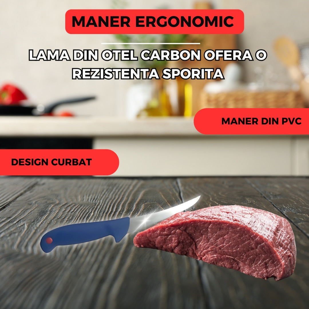 Set 2 Cutite Profesionale Macelarie & Bucatarie, Cutit Japonez Forjat Manual 27.5 cm + Cutit Curbat pentru Dezosat 28 cm, Otel Inoxidabil, Maner Lemn & Plastic, Ergonomice