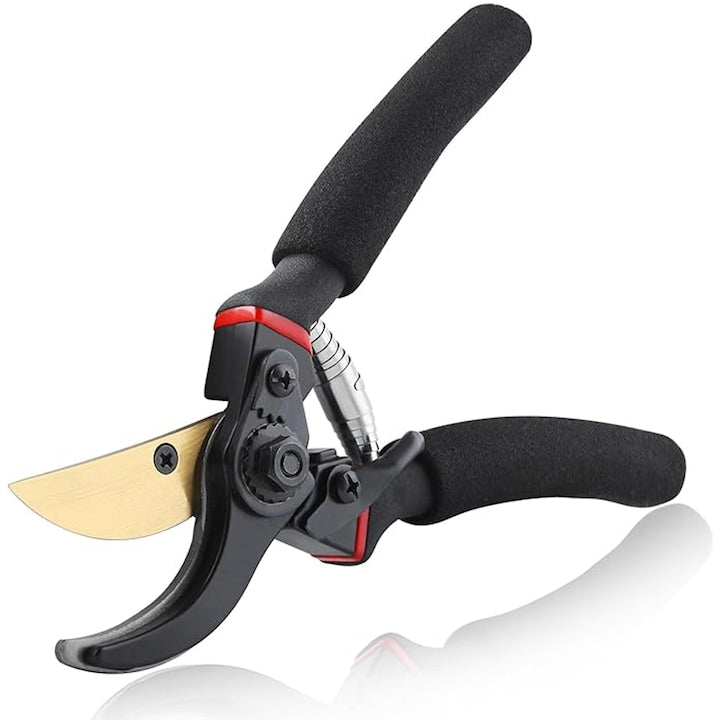 Foarfeca de gradina, 20cm, din otel carbon, Foarfeca profesionala pentru vie, pentru florilor, copacilor si plantelor vii, taierea trandafirilor, design ergonomic, Negru