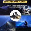 Lanterna frontala cu 5 LED-uri, senzor miscare, zoom reglabil, IPX6 rezistenta la apa, 2 acumulatori 18650, 8000 lumeni, aluminiu, unghi 180°, rotire 90°