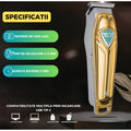 Aparat de tuns profesional VG 911 fara fir, motor puternic, 4 piepteni, lame inox, autonomie 3h, auriu premium