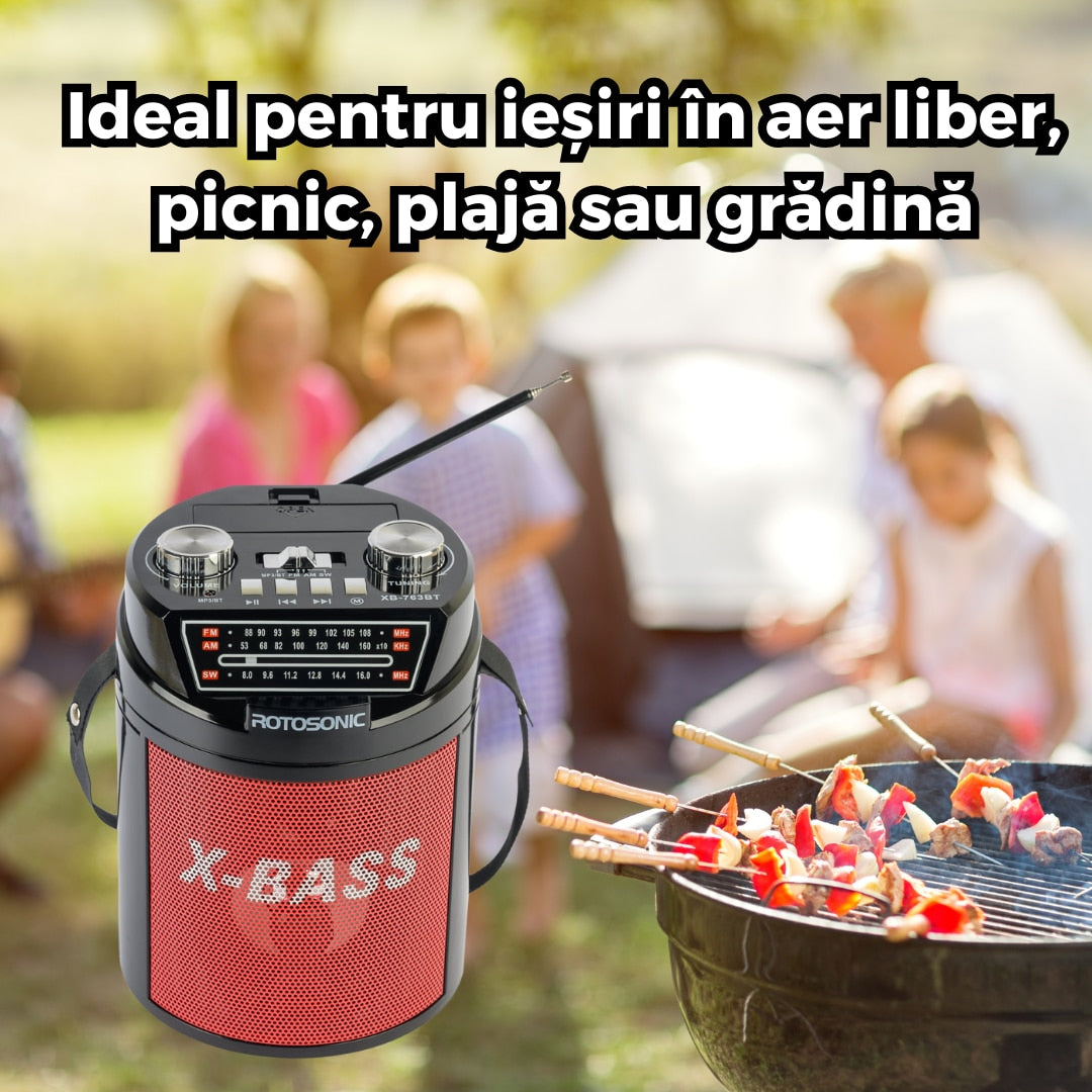 Boxa portabila cu radio, Bluetooth si sunet X-BASS, multifunctionala potrivita pentru evenimentele de zi cu zi